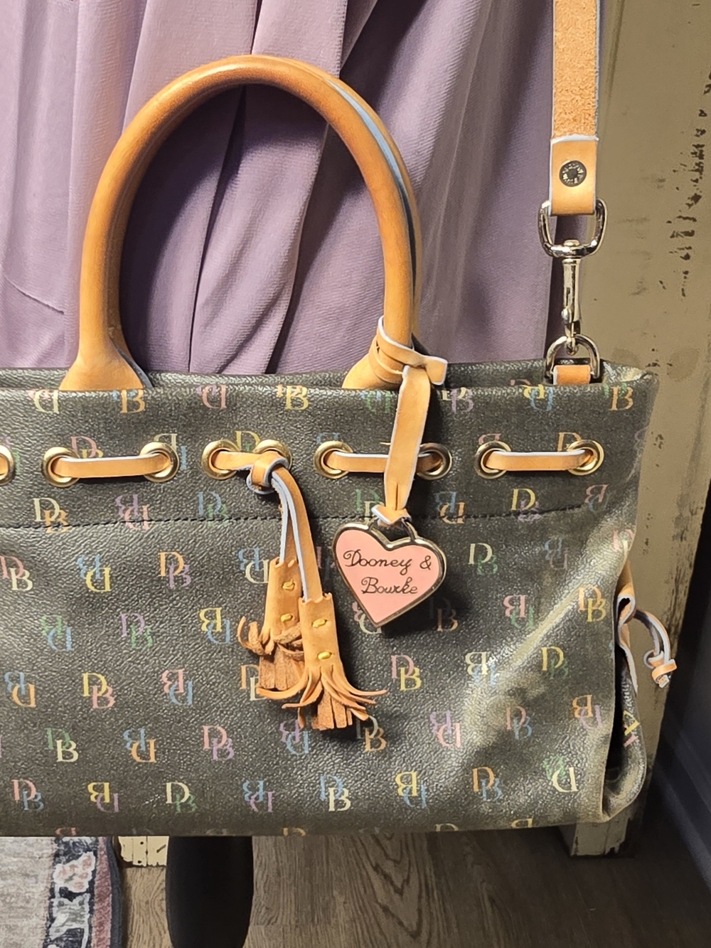 💖 Y2K Dooney & Bourke Multicolor Rainbow DB Logo Tassel Heart Mini Tote Purse - Picture 7 of 16